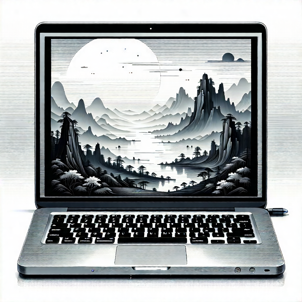 Tech Linocut Print: Laptop With User Interface With Laptop Computer