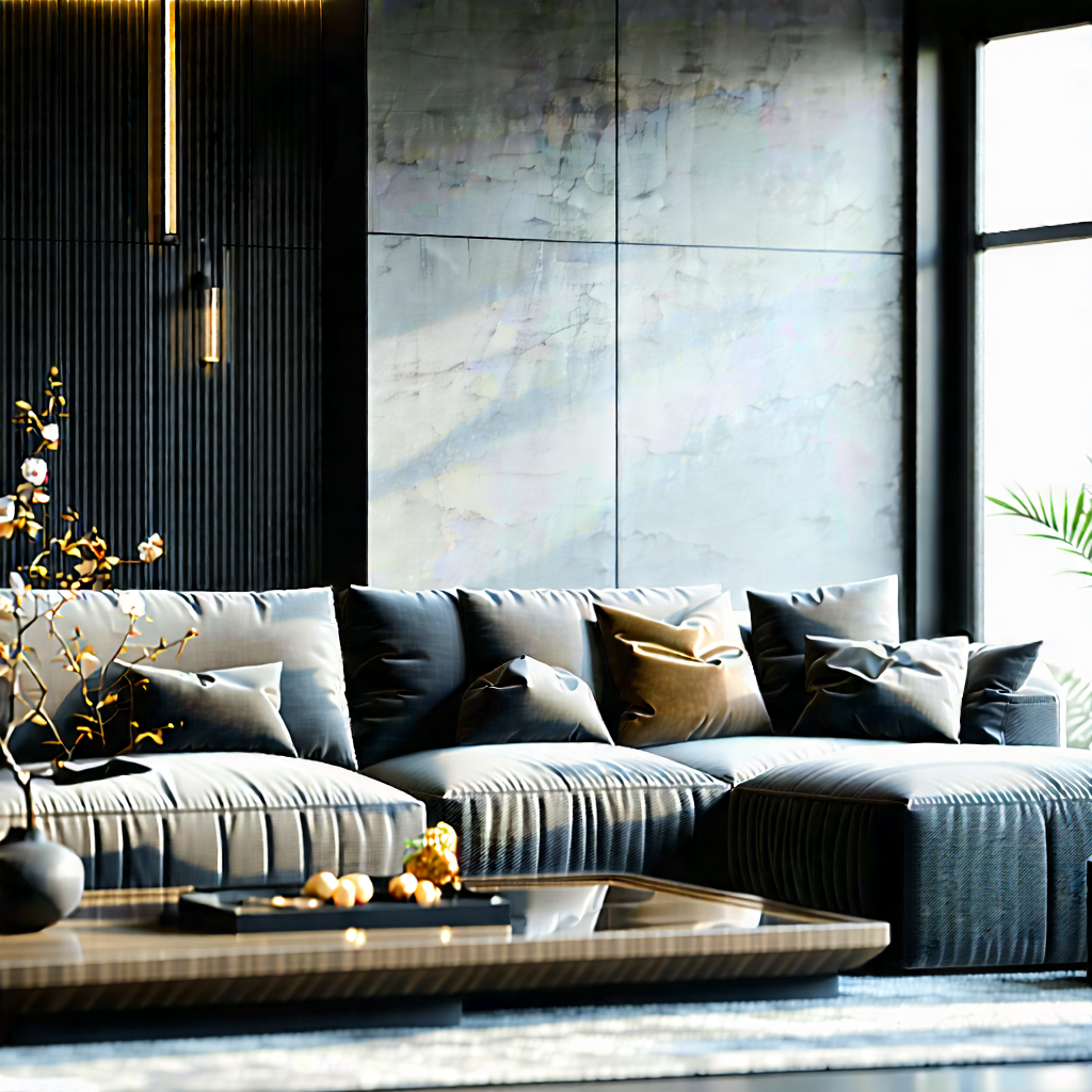 Lifestyle Graphic Design: Cozy Living Room With Minimalist Decor With Large, Modern