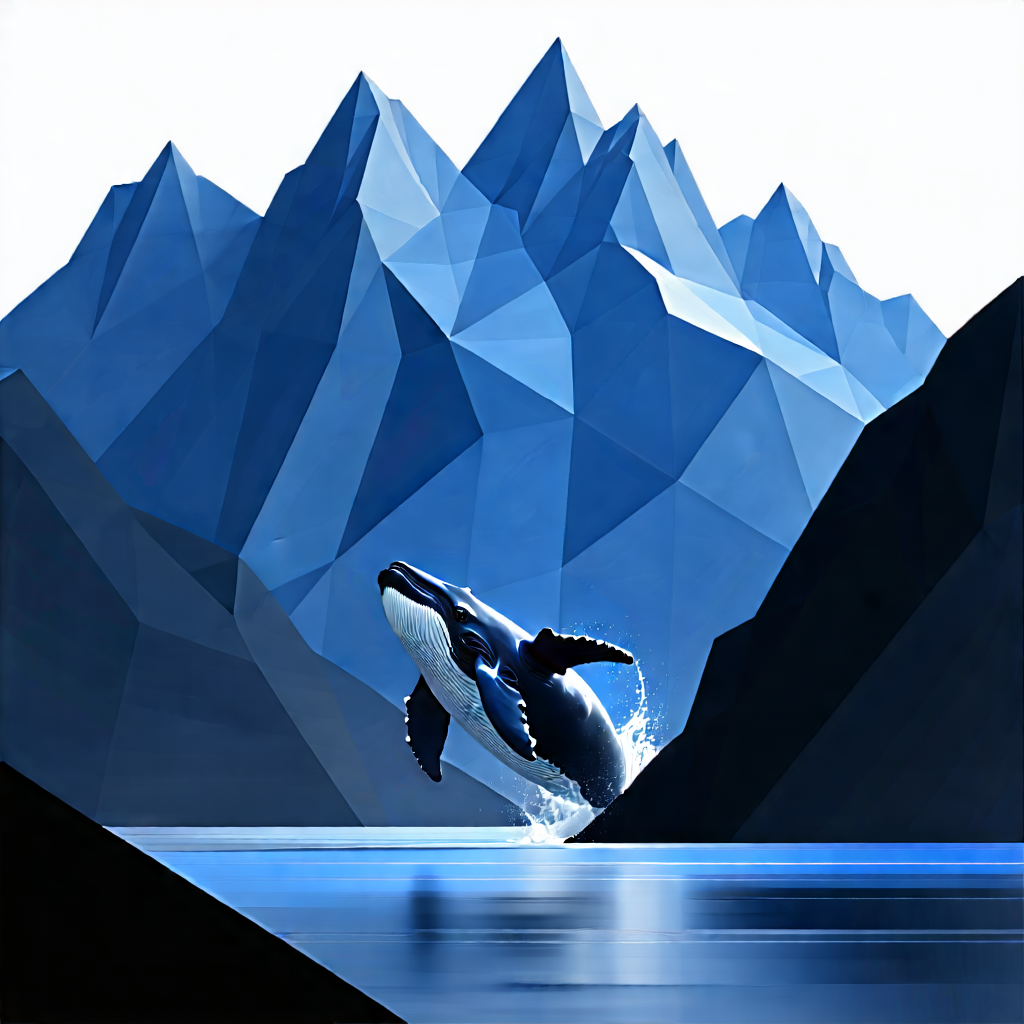 Nature Low Poly: Whale In Mountain Terrain With Large Blue