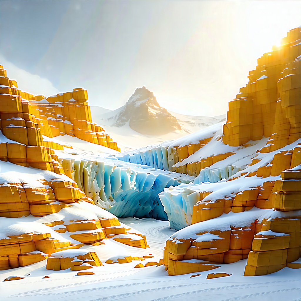 Nature Ink Drawing: Glacier In Winter Snow With Beautiful Landscape