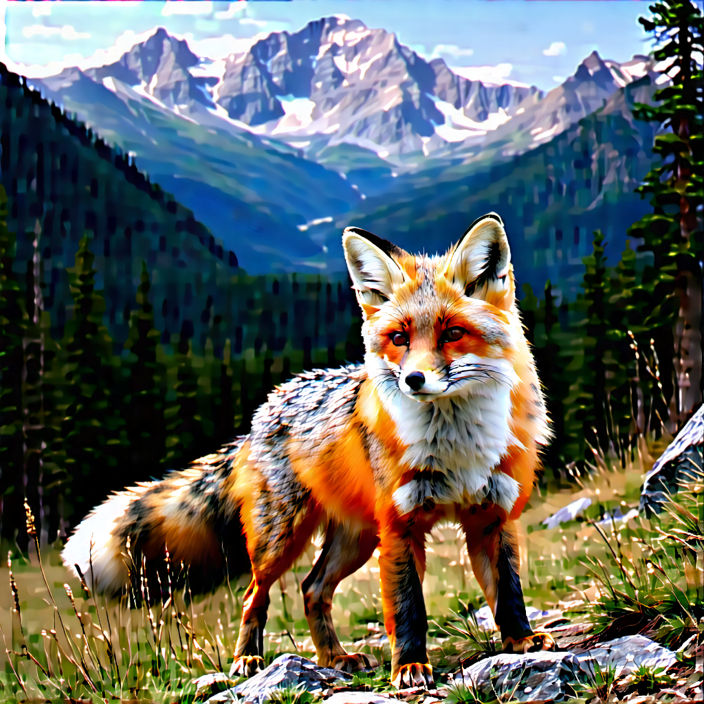 Nature Concept Art: Fox In Mountain Terrain With Standing Rocky