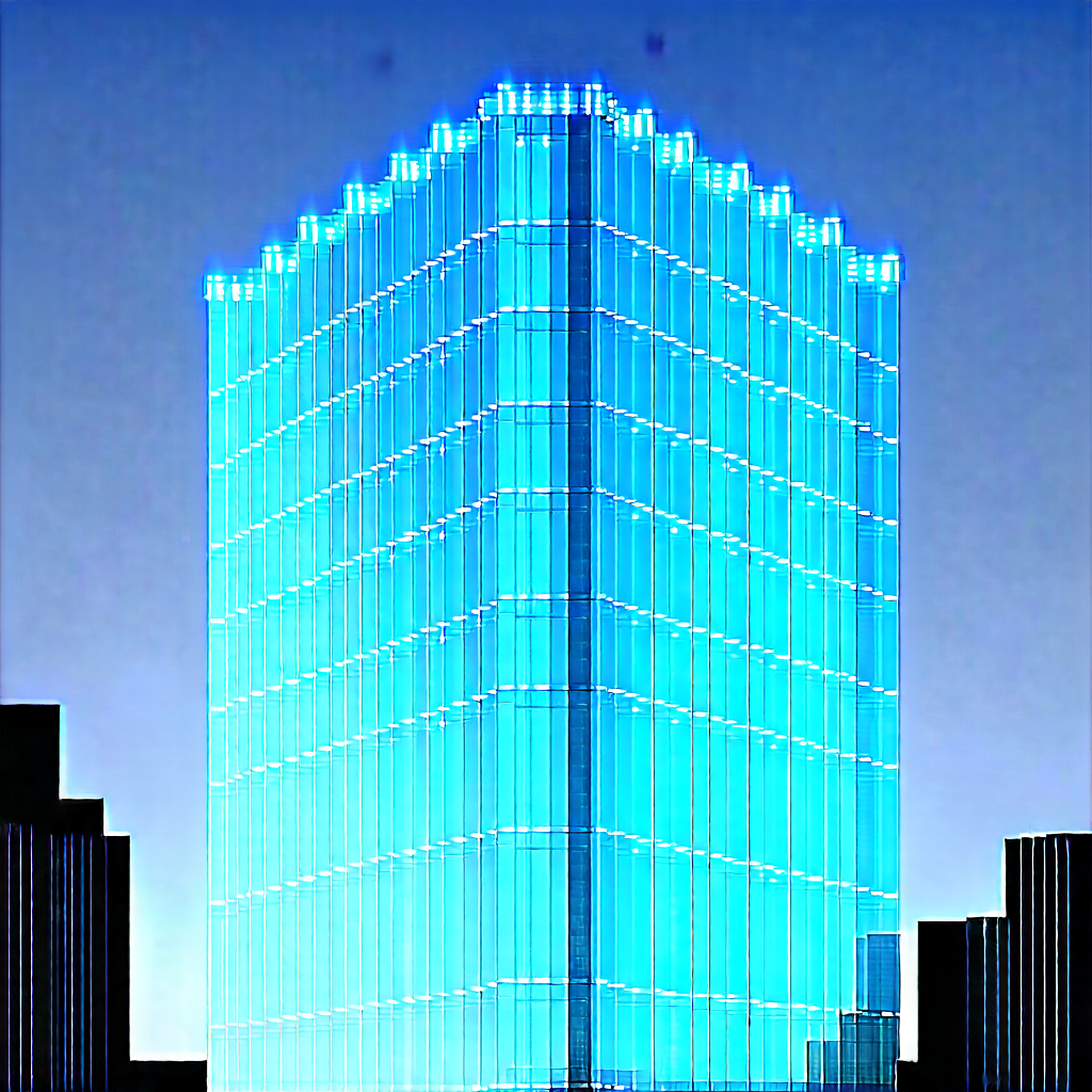 Urban Voxel Art: Glass office tower with reflective glass