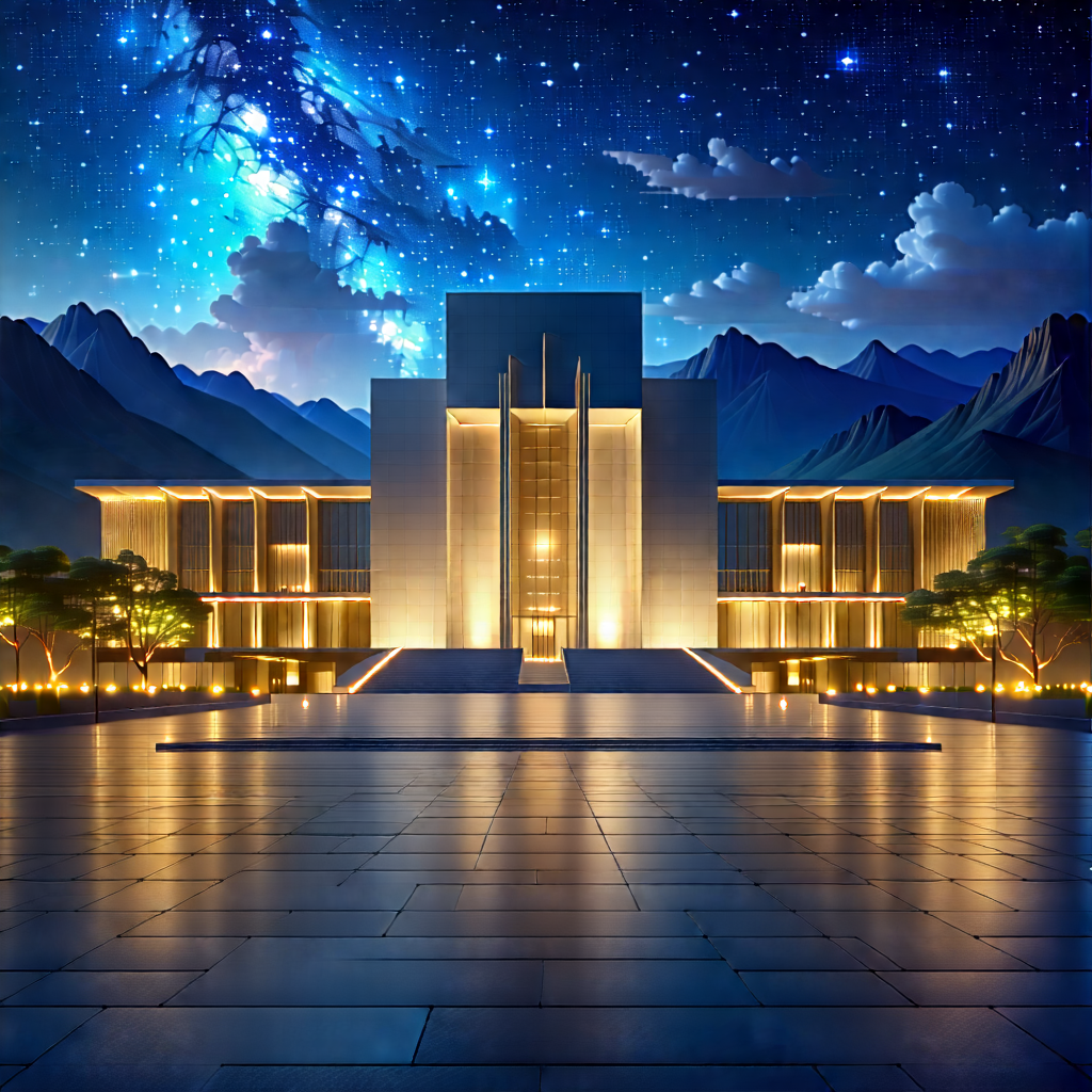 Urban Low Poly: Cultural Center With City Lights With Large, Modern