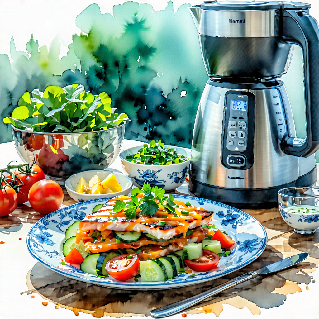Lifestyle Watercolor Painting: Healthy Meal Prepared With Seasonal Produce With Plate Food