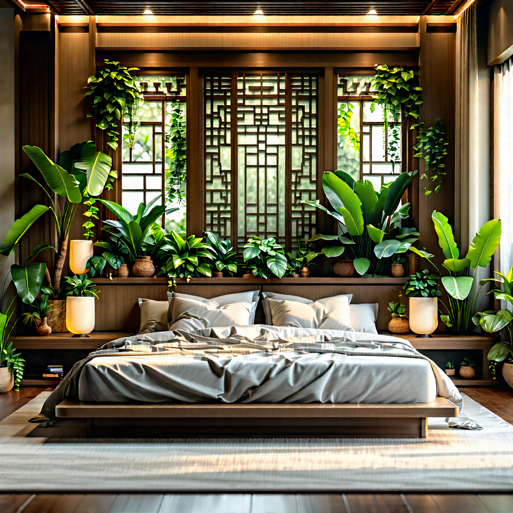 Lifestyle Product Photography: Bedroom Sanctuary With Plants And Natural Elements With Large Bedroom