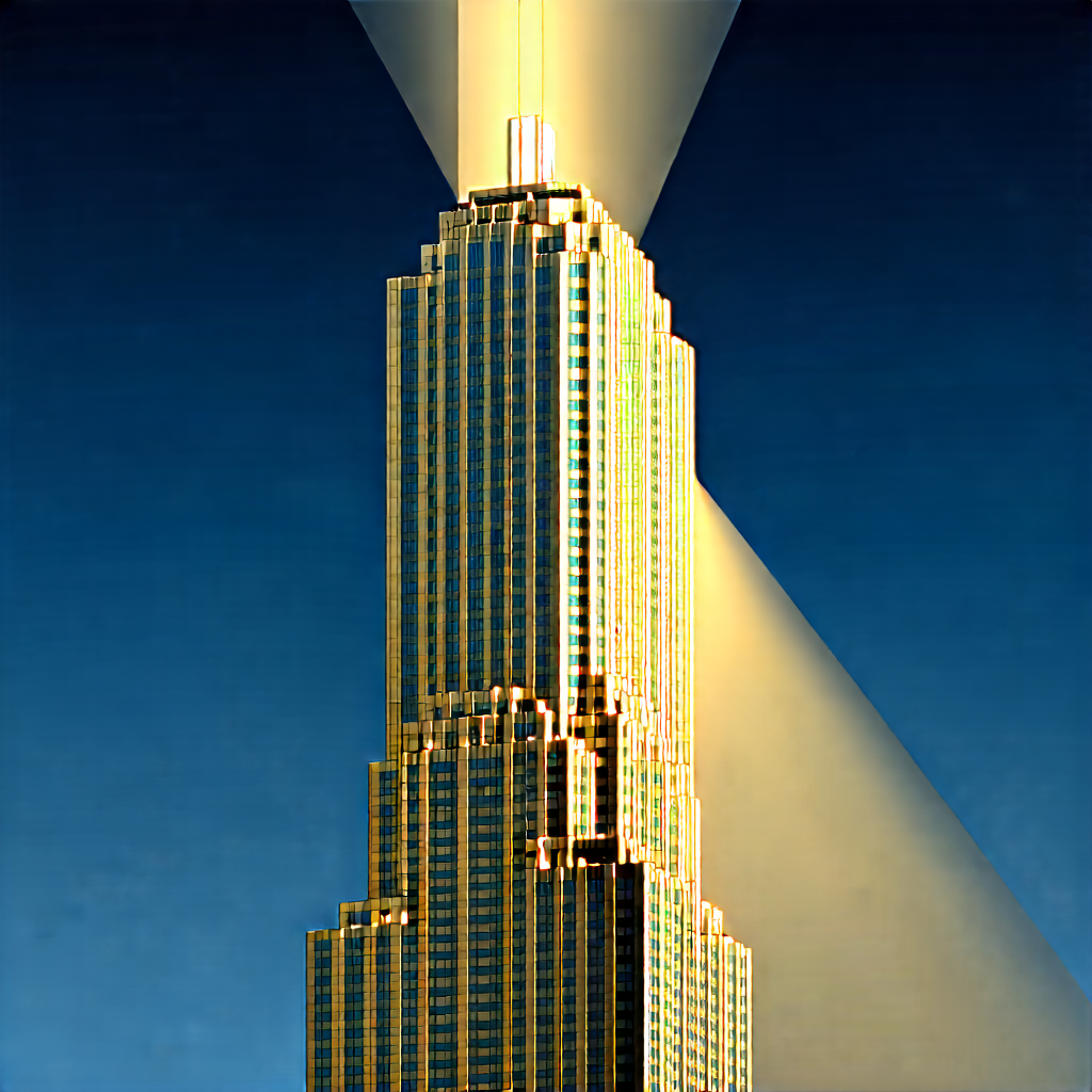 Urban Gouache Painting: Skyscraper With Dramatic Lighting With Tall Skyscraper