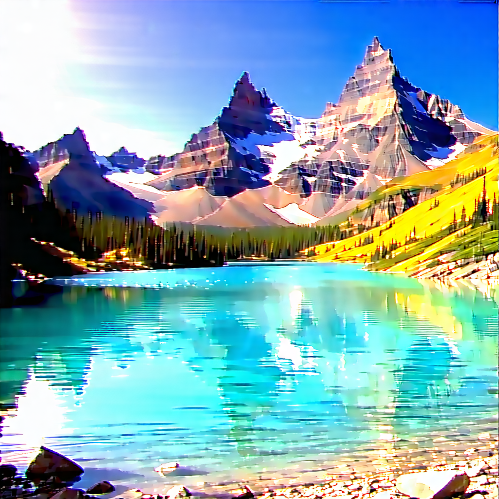 Nature Low Poly: Crystal Clear (lake:1.1) Surrounded By Mountain Peaks With Serene Lake