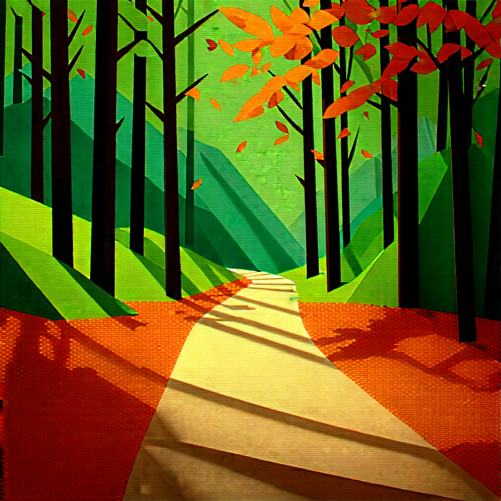 Nature Low Poly: Path Through Autumn Woodland With Painting Forest