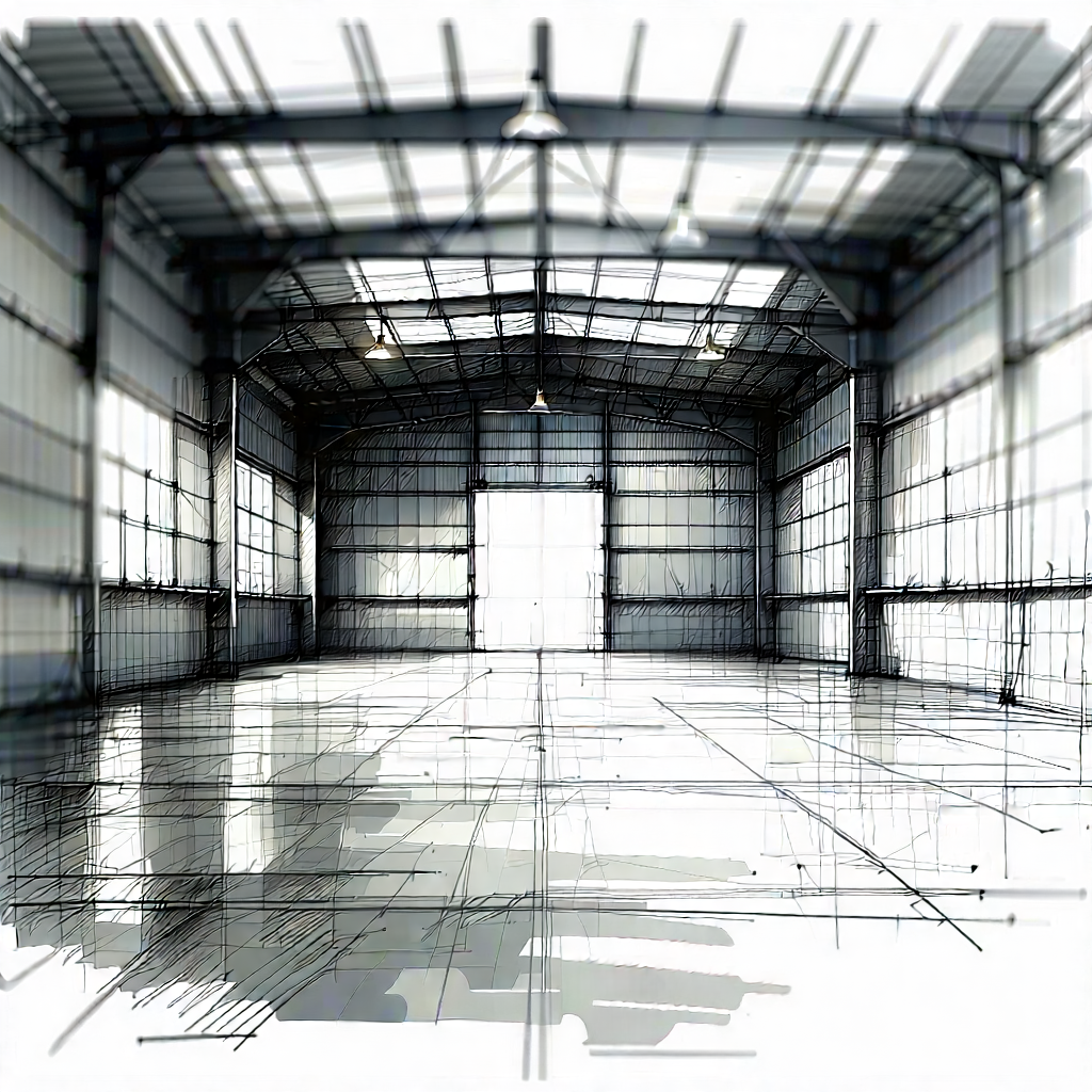 Urban Pencil Sketch: Converted Warehouse With (minimalist:1.34) Design With Drawing Large,