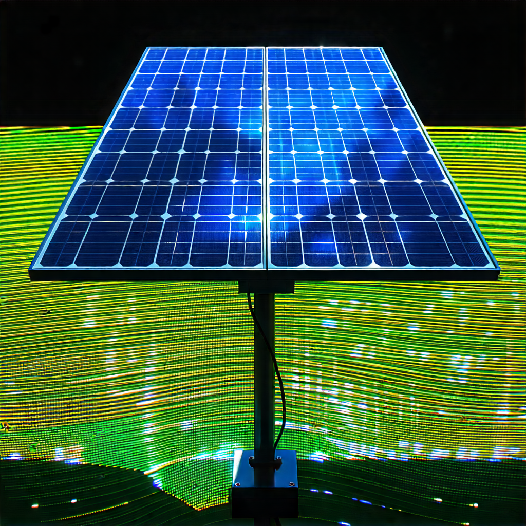 Tech Landscape Photography: Solar panel with holographic projection