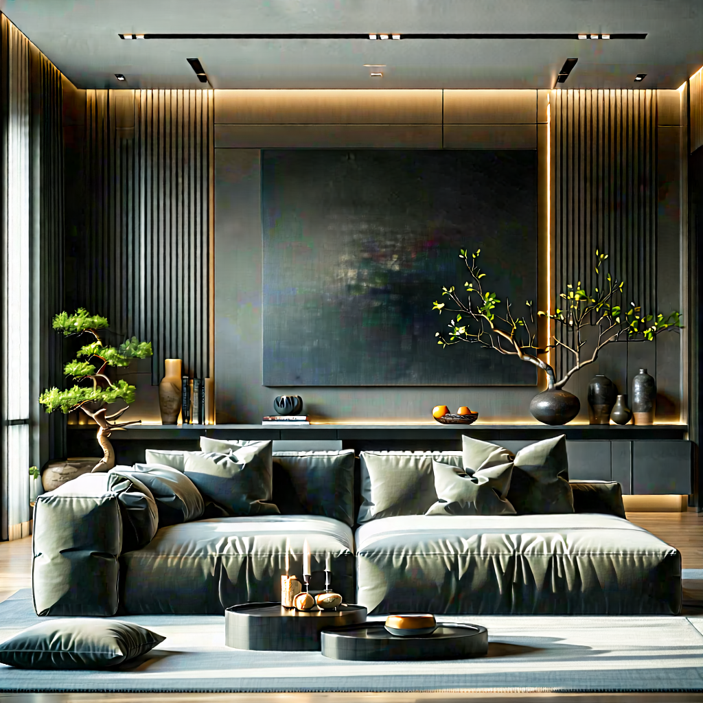 Lifestyle Long Exposure Photography: Cozy Living Room With (minimalist:1.13) Decor With Large, Modern