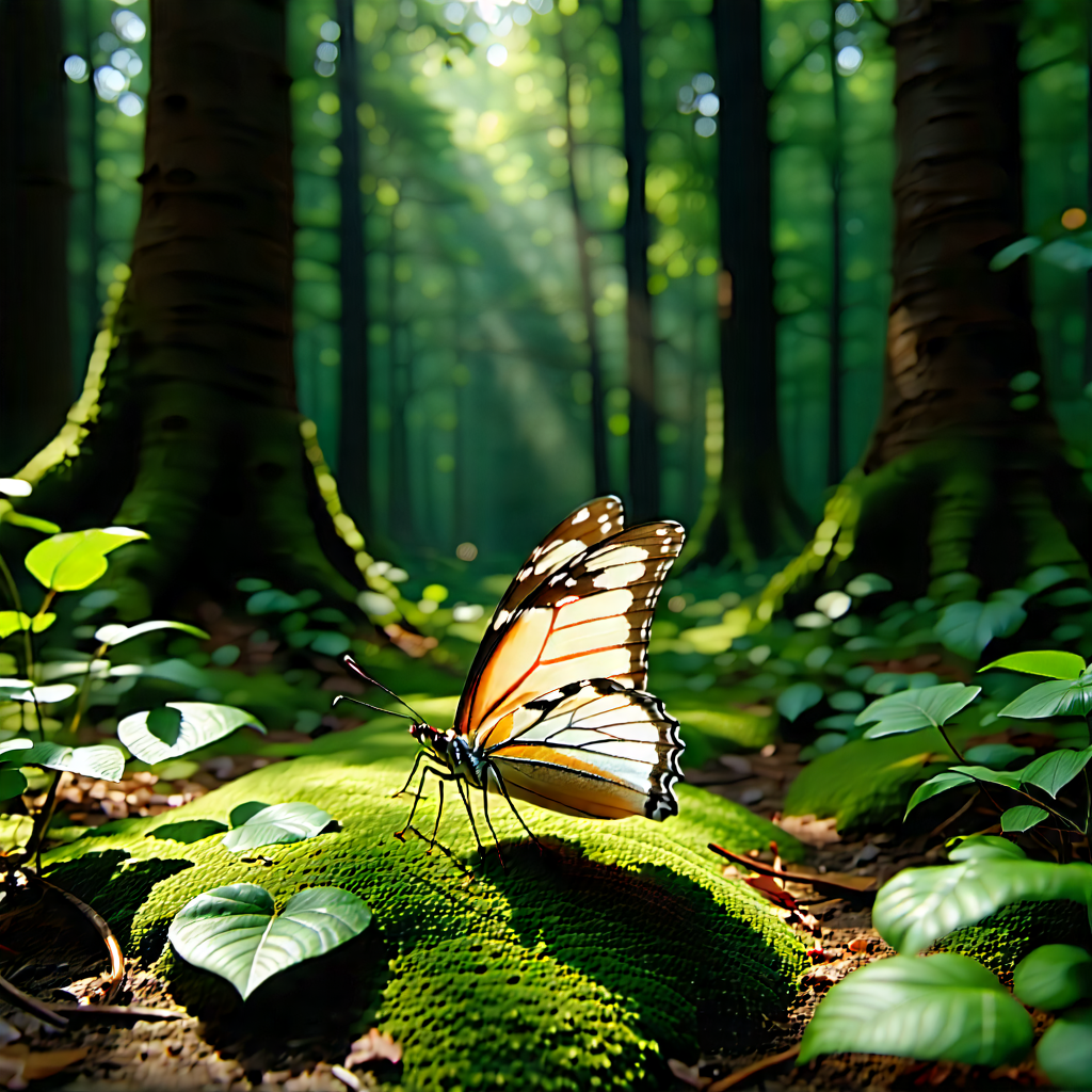 Nature Blender Artwork: Butterfly In Forest Environment With Butterfly Perched