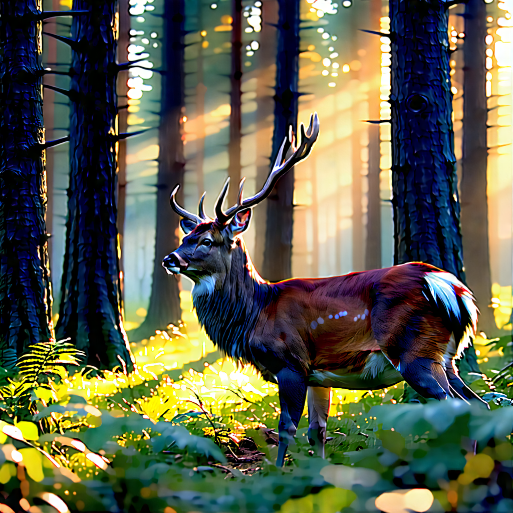 Nature Digital Illustration: Deer In (forest:1.23) Environment With Deer Standing