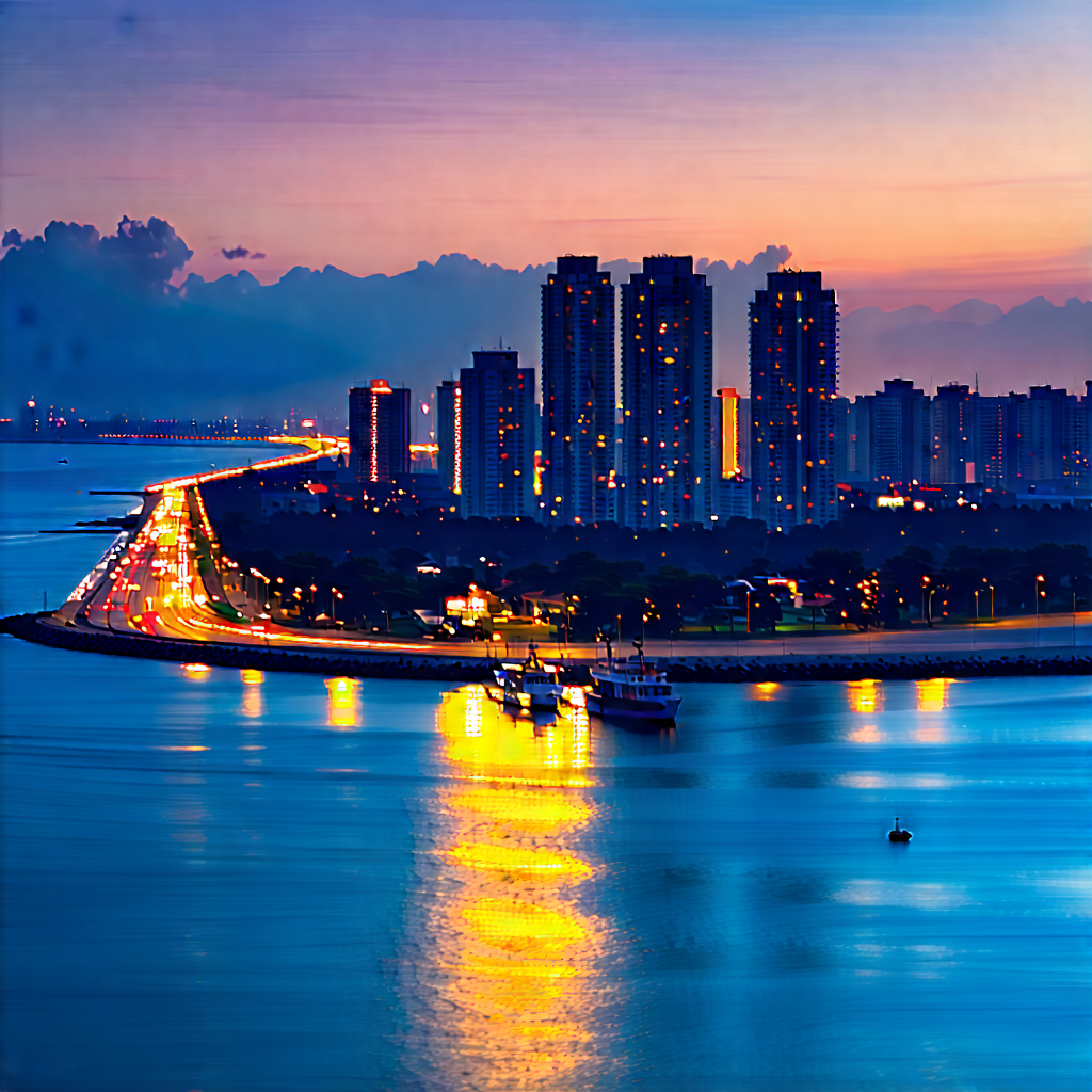 Urban Drone Photography: Cityscape Of Coastal (city:1.31) During Rush Hour With Captures Beautiful