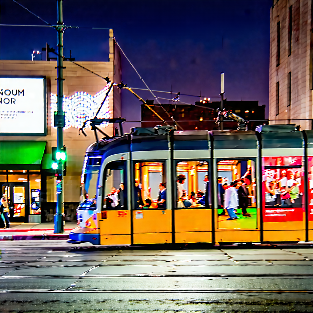 Urban Advertising Photography: City tram in arts district