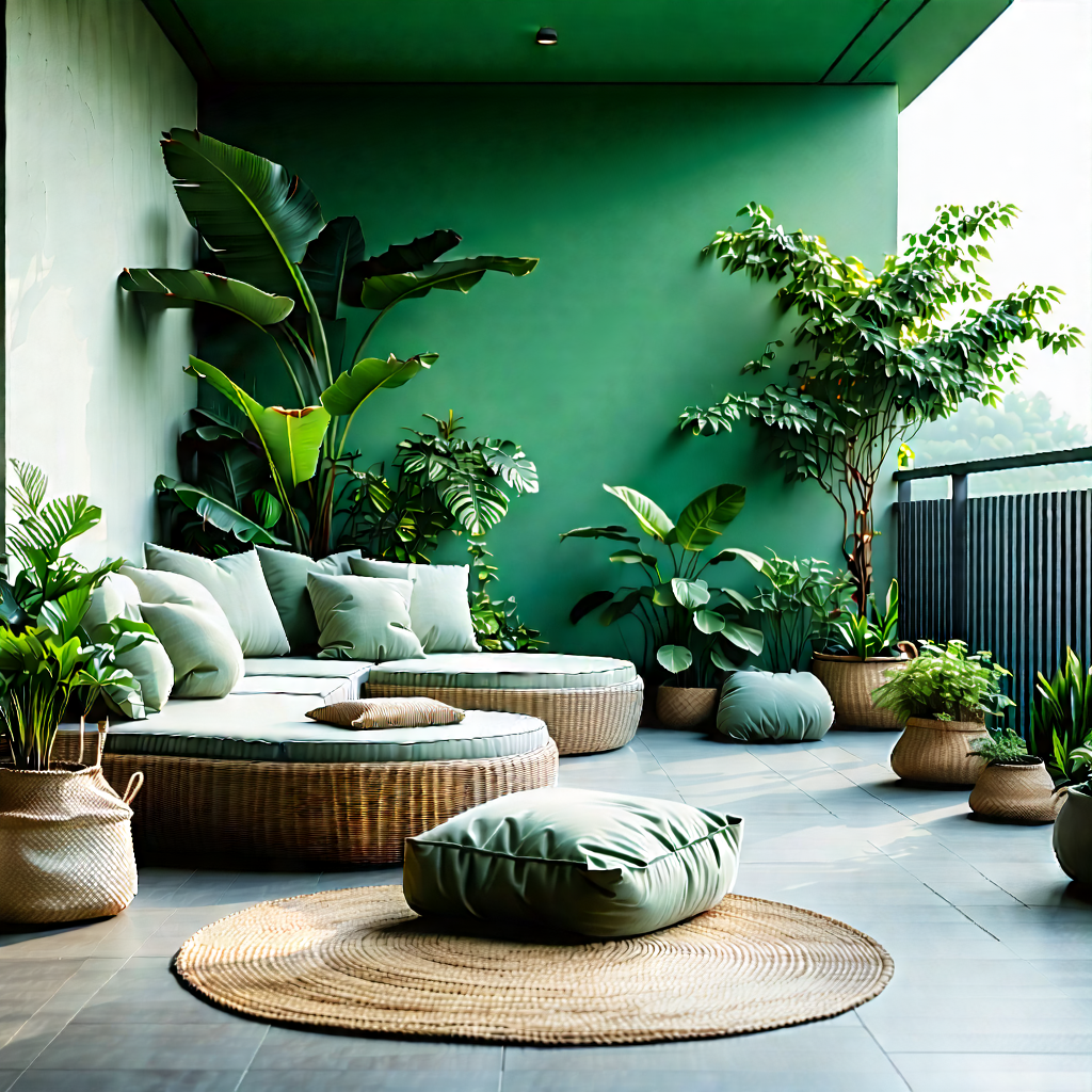 Lifestyle Professional Photography: Balcony Garden With Comfortable Textiles With Large, Open