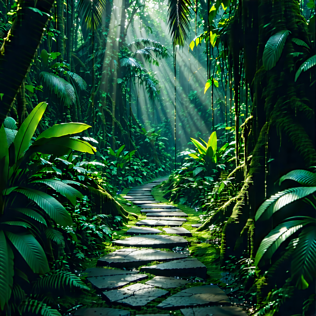 Nature Digital Art: Path through tropical jungle