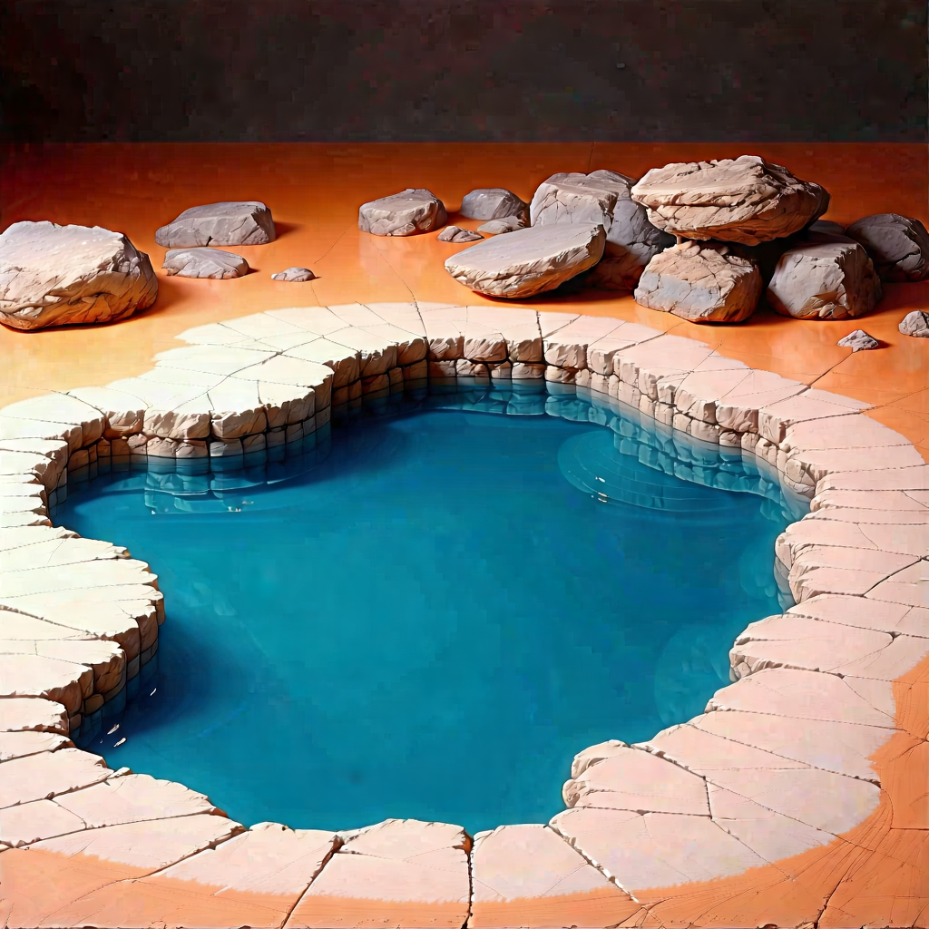 Nature Macro Photography: Tranquil Pond Surrounded By Rocky Shores With Large, Blue