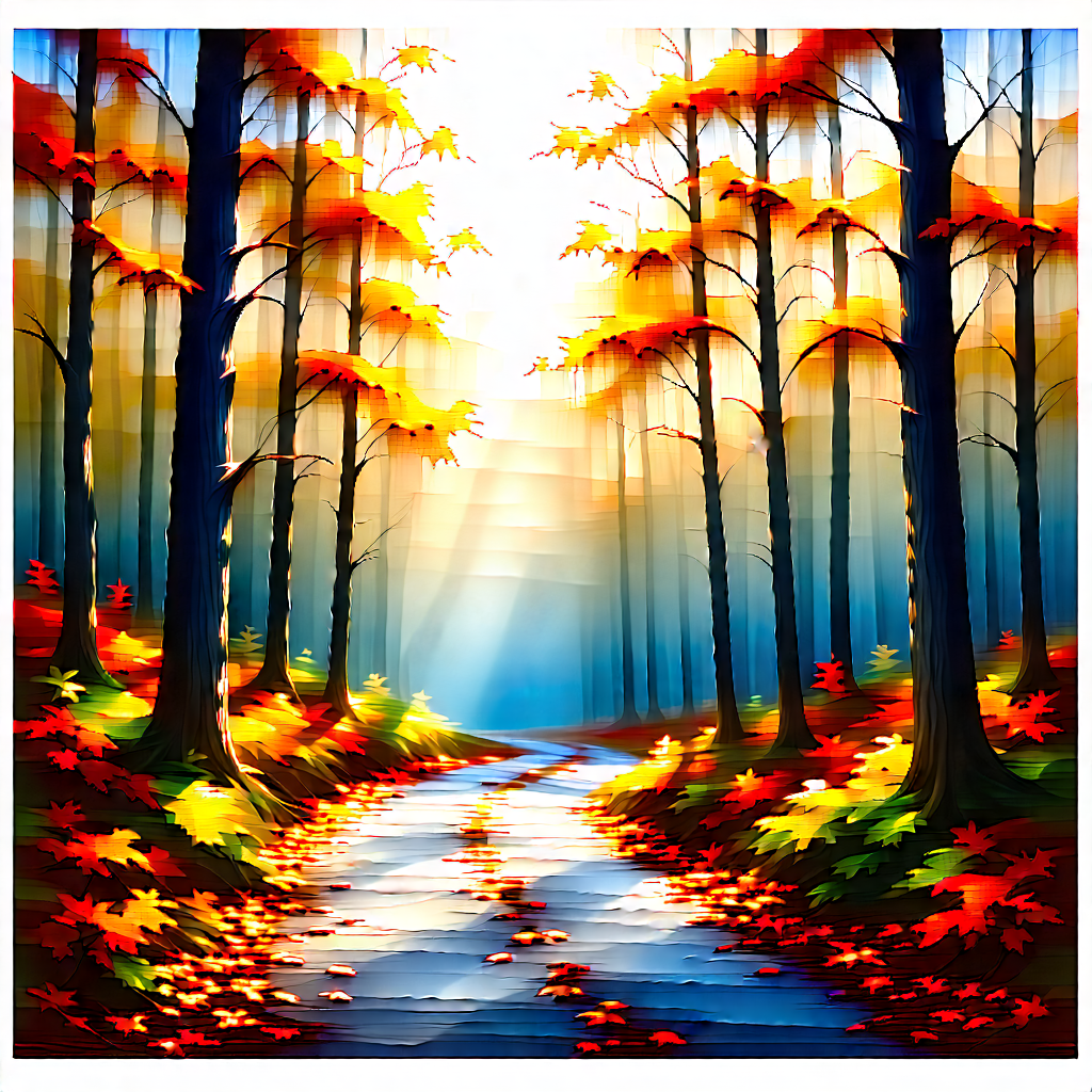 Nature Ink Drawing: Path Through Autumn Woodland With Beautiful Forest