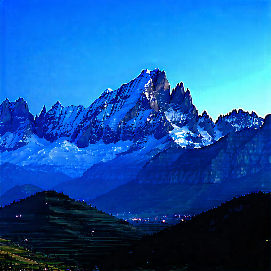 Nature Professional Photography: Mountain Range During Blue Hour With Breathtaking Mountain