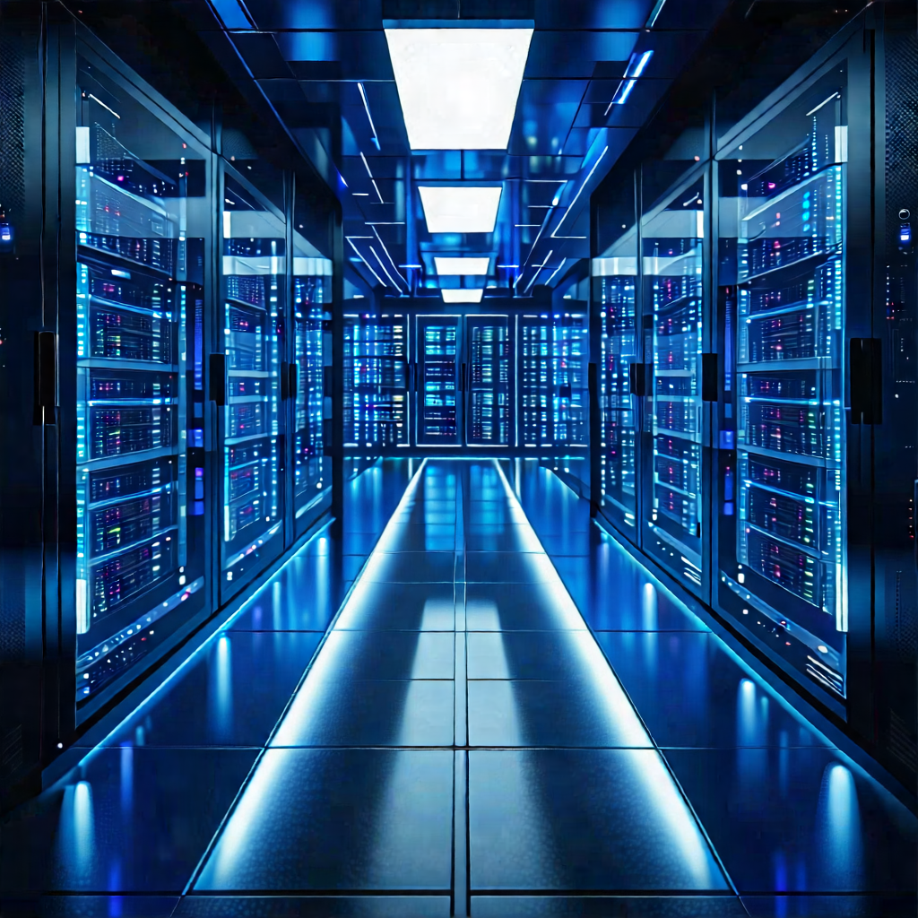 Tech Infographic Style: Futuristic Server Room With Image, There