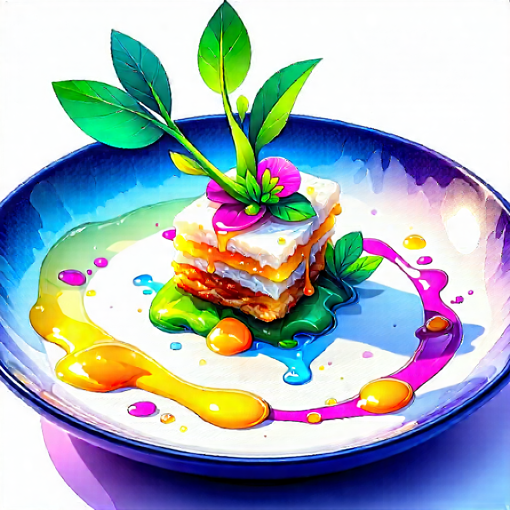 Lifestyle Watercolor Painting: Plant-based Dish Prepared With Organic Components With Plate Food