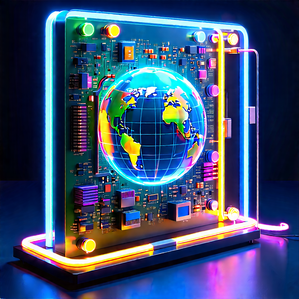 Quantum Computer With Neon Accents With Large, Illuminated