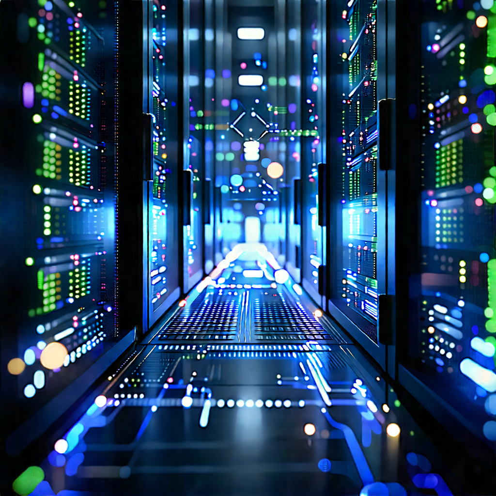 Server Rack With Data Streams With Image, There