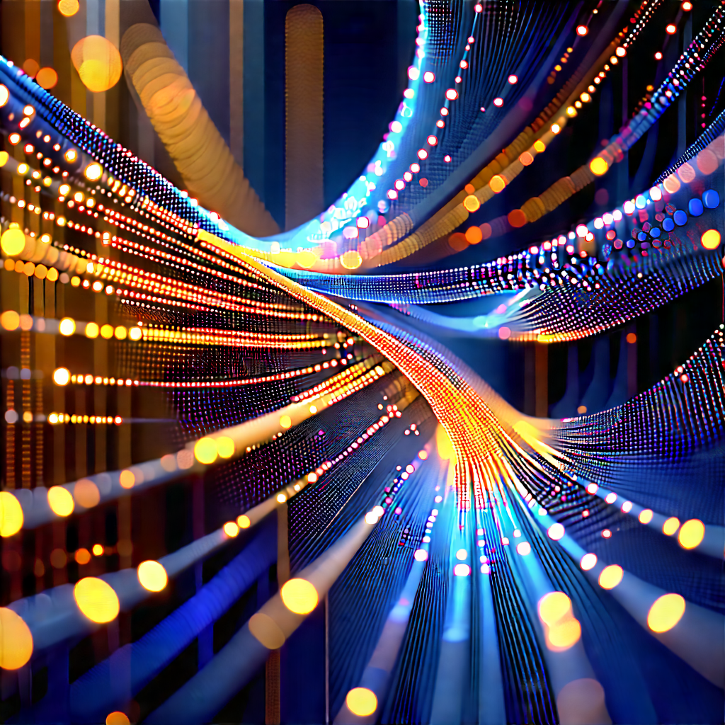 Close-up of fiber optic cables