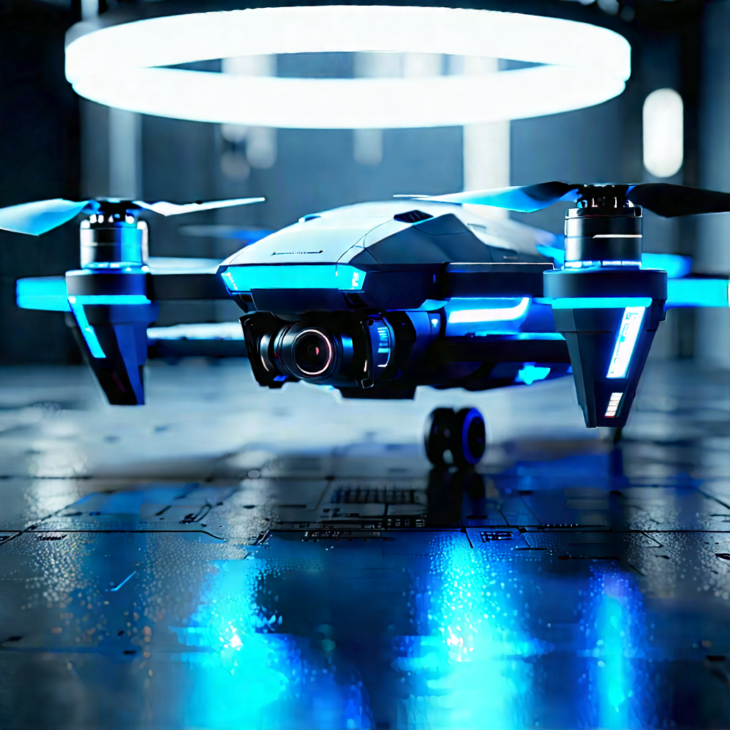 Drone With Data Visualization With Blue Black