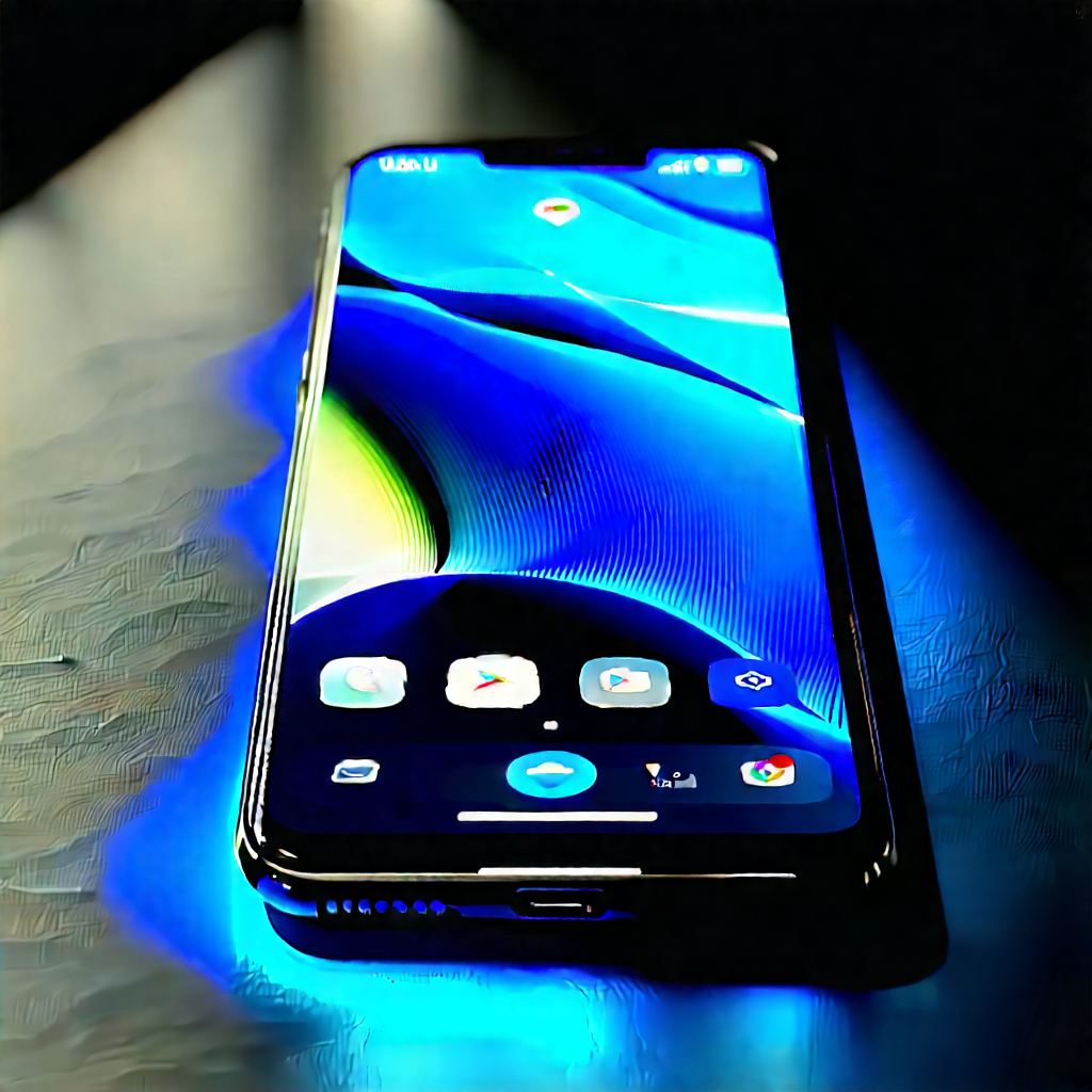Smartphone With Glowing Screen With Smartphone Sitting