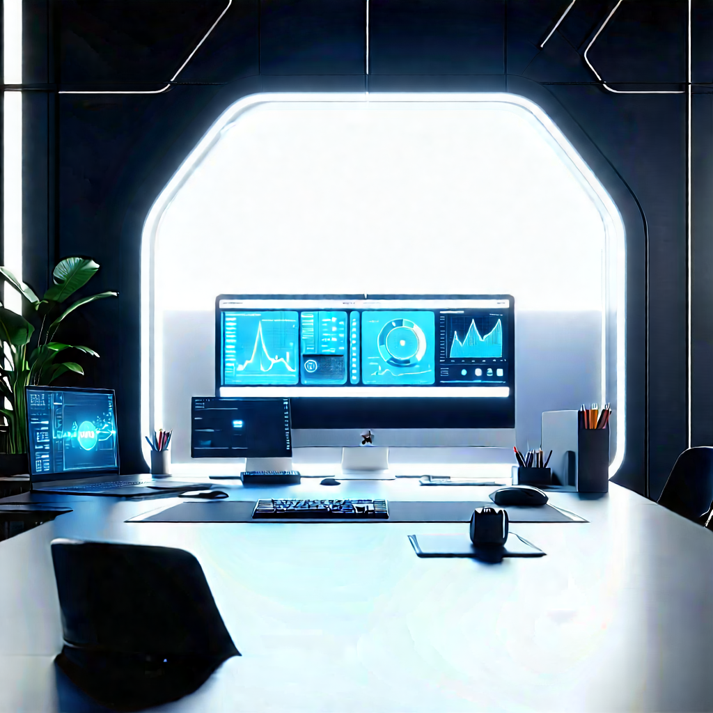 (futuristic:1.16) tech startup office