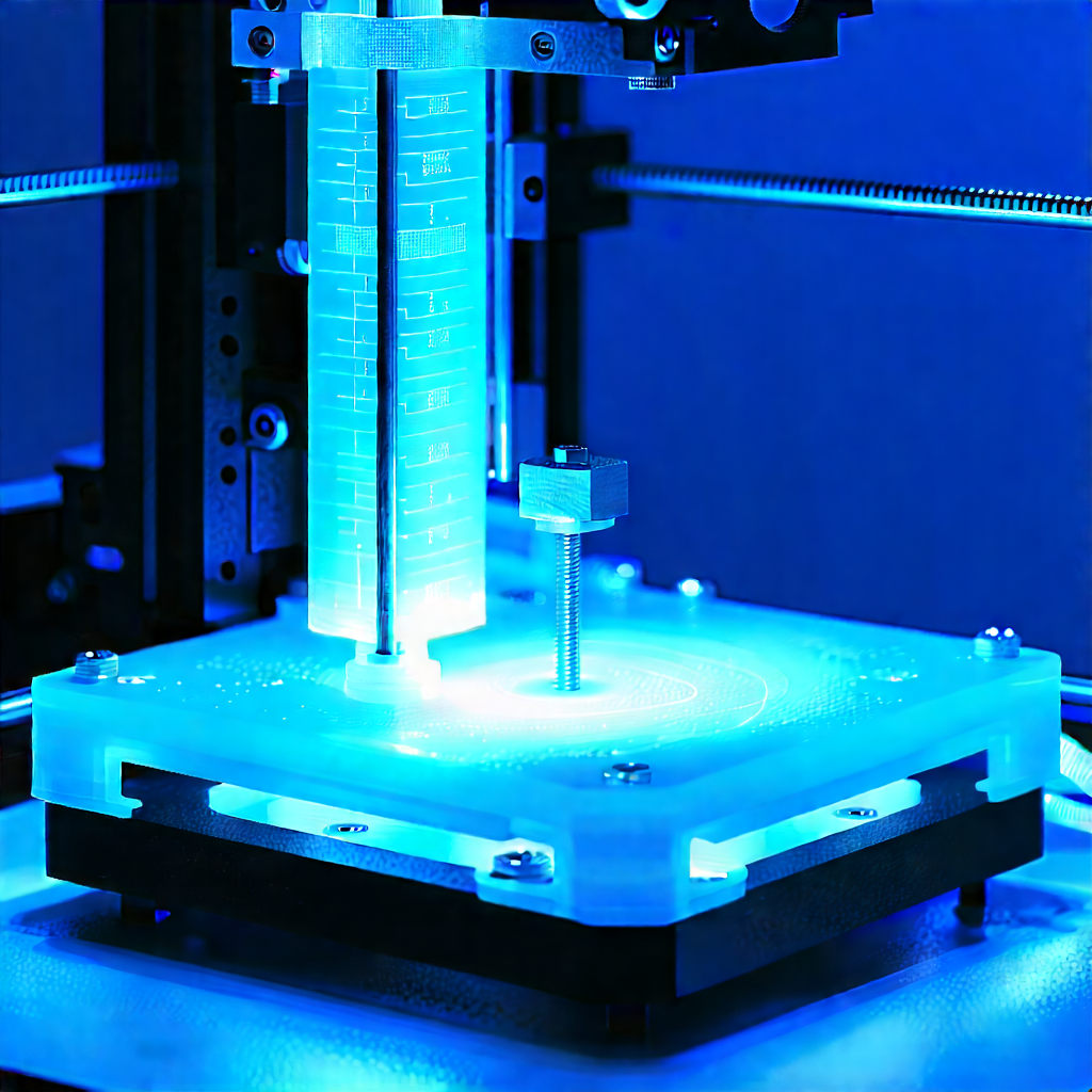 3d printer with blue light glow
