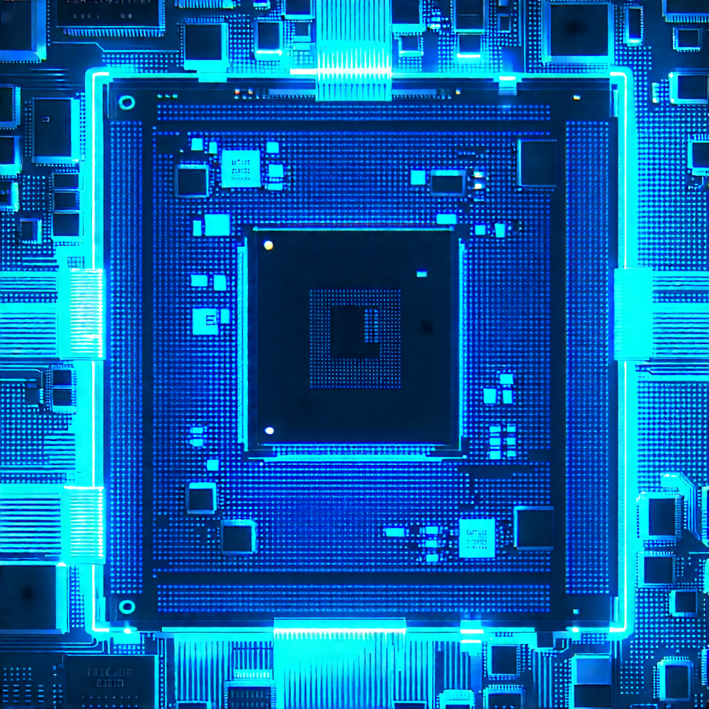 Quantum Computer With Blue Light Glow With Close-up Computer