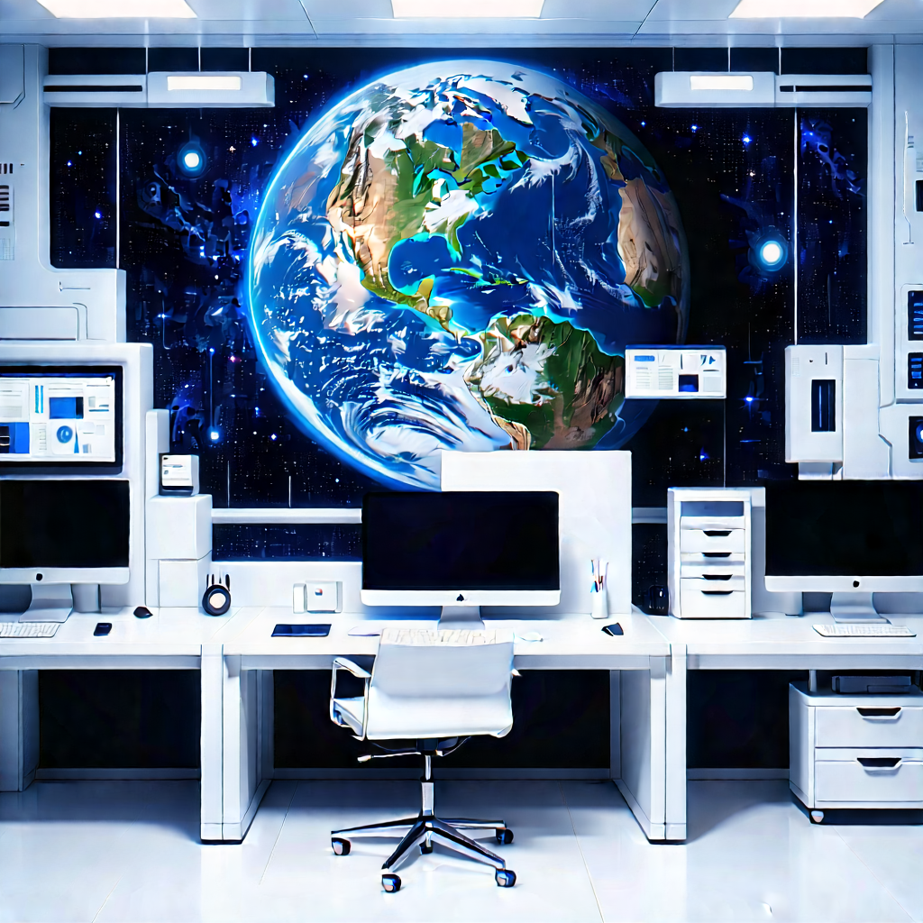 Futuristic Digital Workspace With Large, White