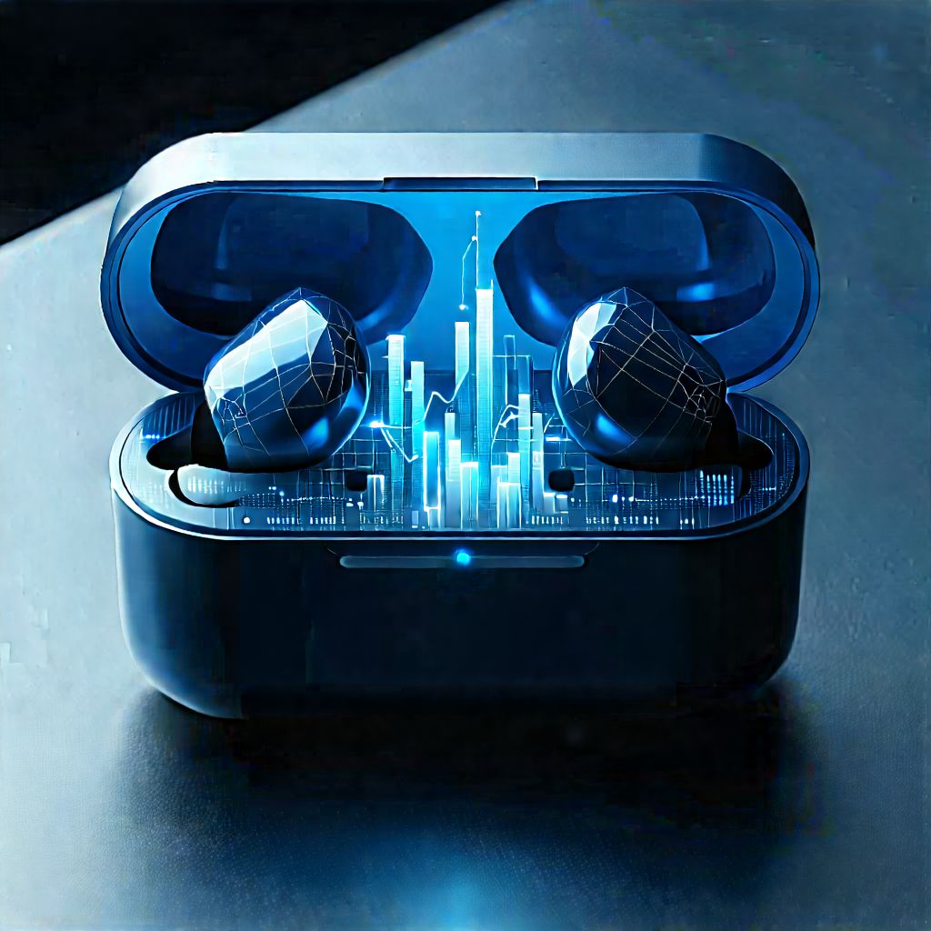 Wireless Earbuds With Data Visualization With Blue White