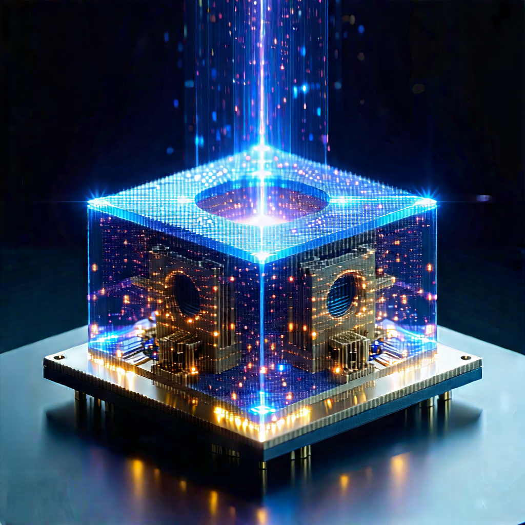 Quantum Computer With Laser Scanning With Blue Yellow