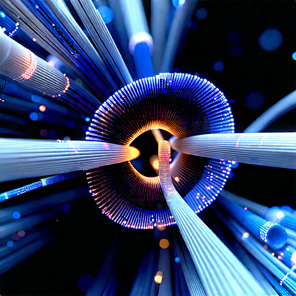 Close-up of fiber optic cables