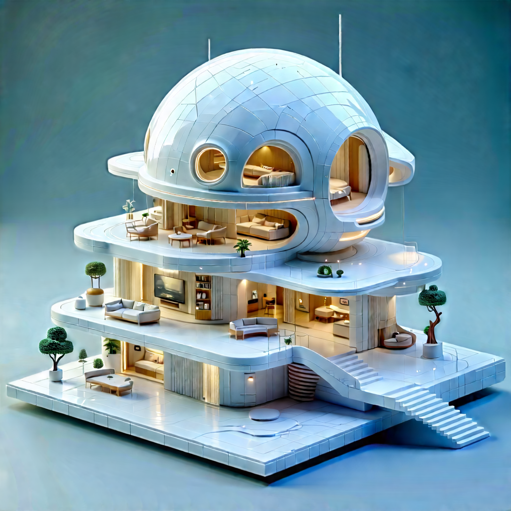 (futuristic:1.32) Smart Home With White, Futuristic-looking