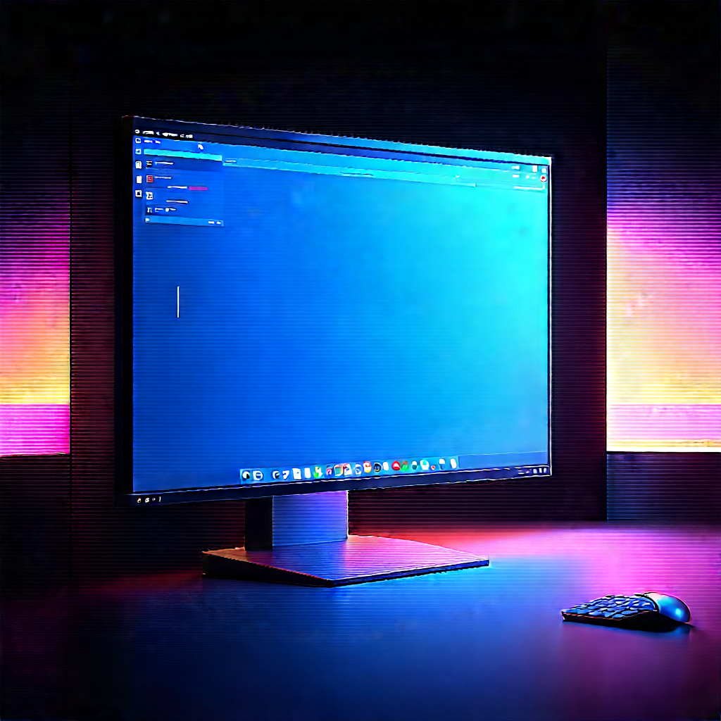 (futuristic:1.33) Digital Workspace With Computer Monitor