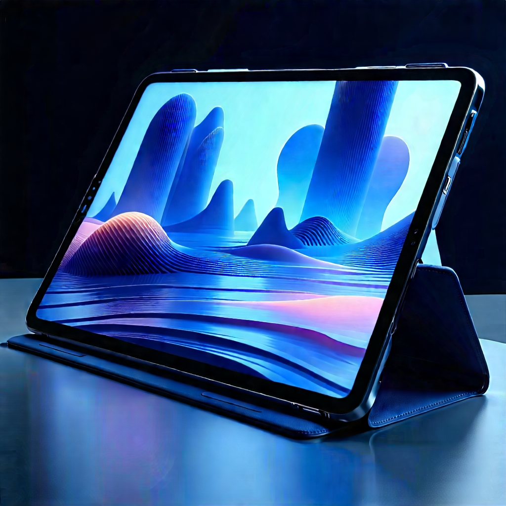 Tablet With Digital Artwork With Large, Curved