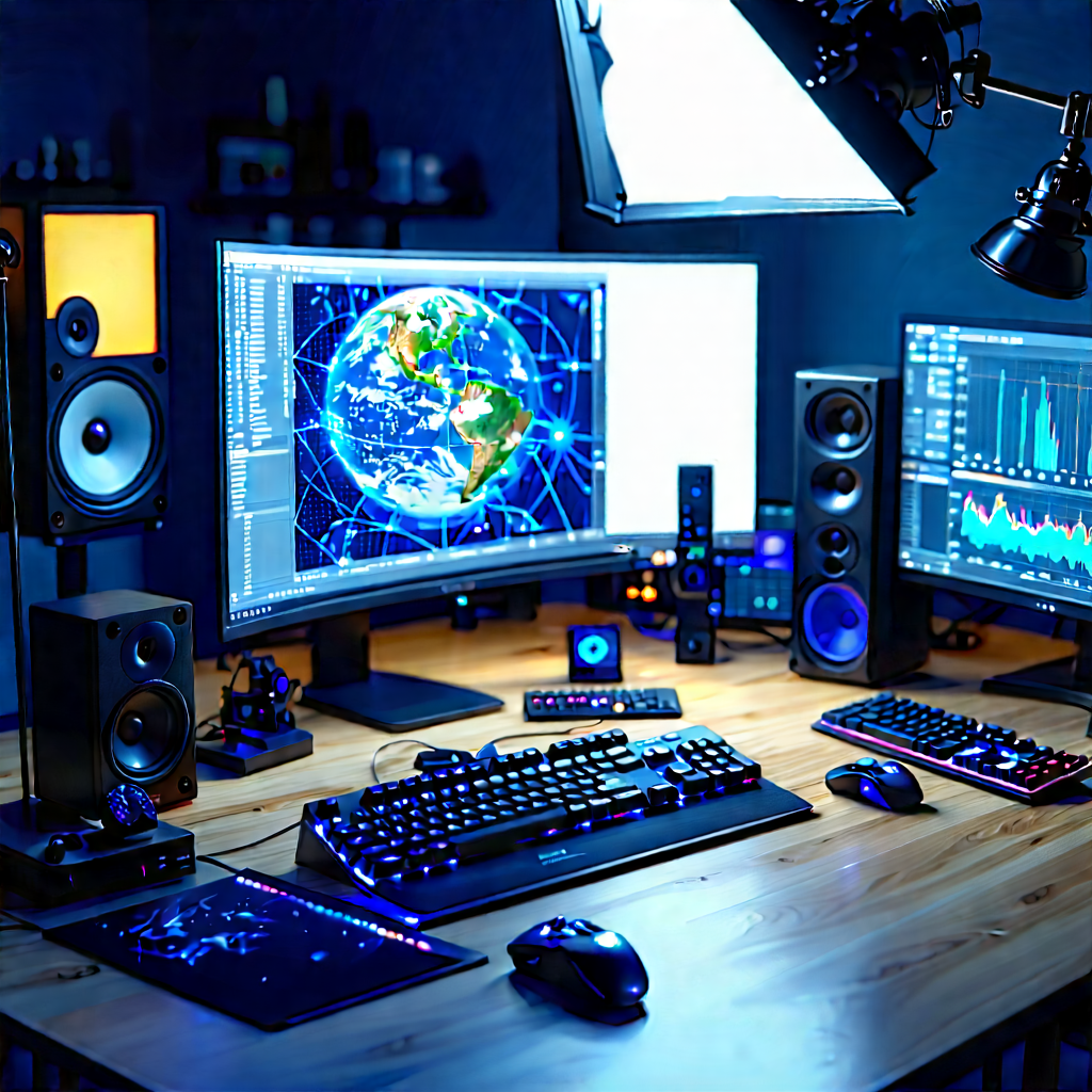 Entertainment Technology In Tech Office With Computer Desk