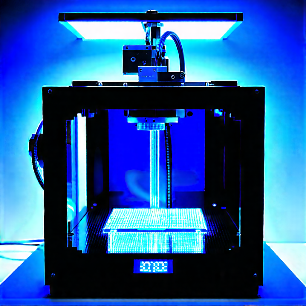 3d printer with blue light glow