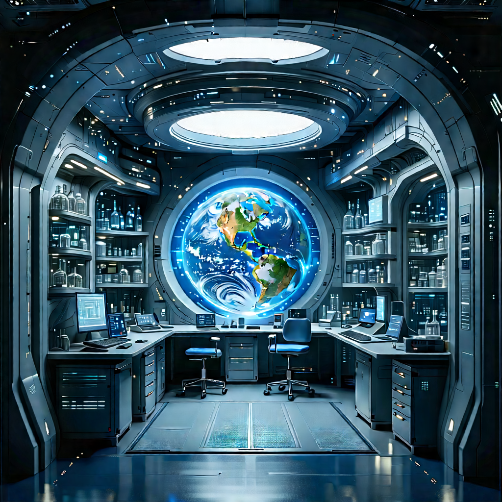 Futuristic Research Laboratory With Image, There