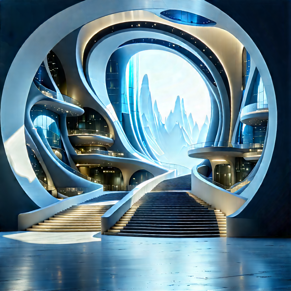 (futuristic:1.21) Innovation Hub With Large, Futuristic