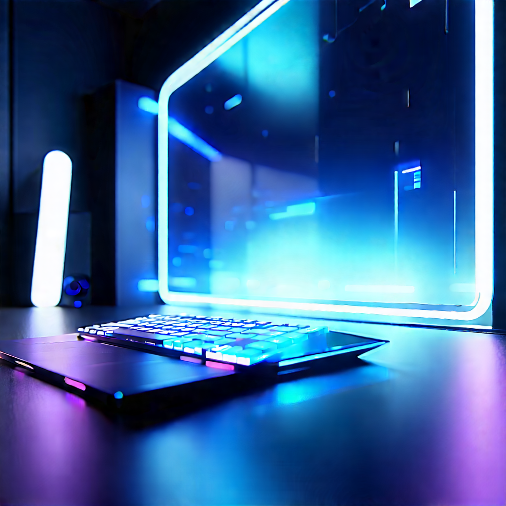 (futuristic:1.26) Digital Workspace With Laptop Computer