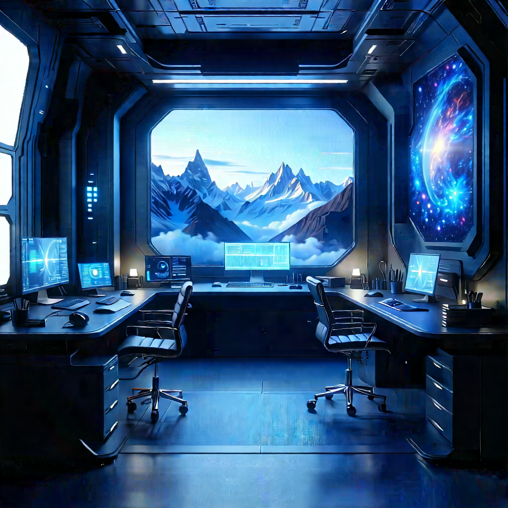 (futuristic:1.41) Tech Startup Office With Image, There