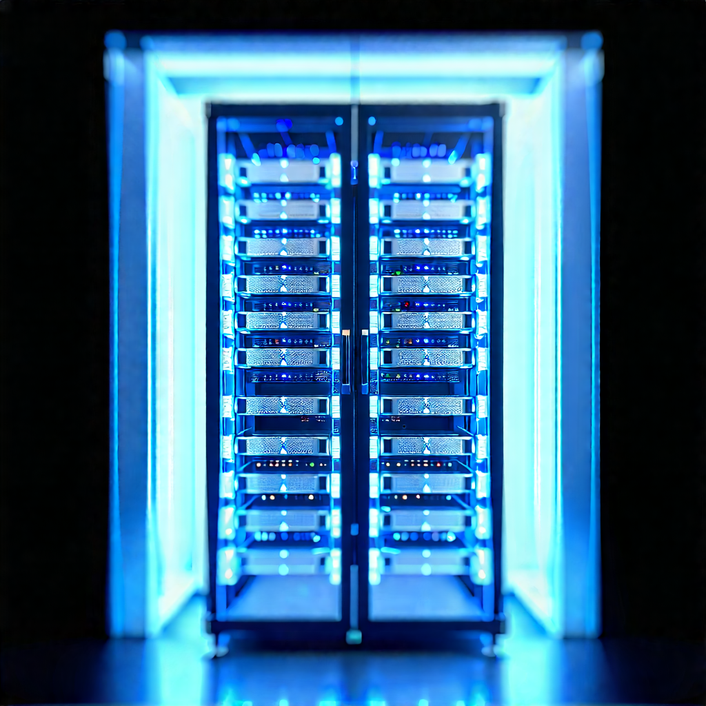Server Rack With Blue Light (glow:1.29) With Large Blue