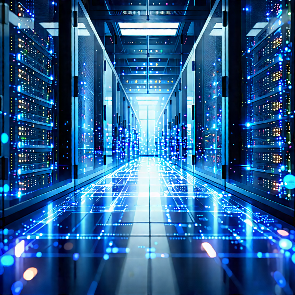 Server Rack With Holographic Projection With Image, There