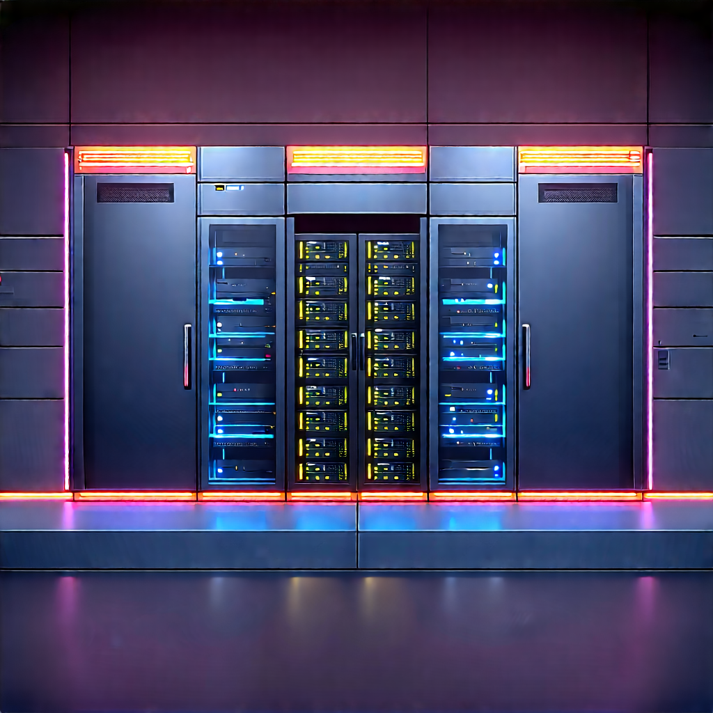 Server Rack With Neon Accents With Large, Dark